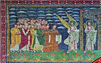 Святые Пракседа и Пуденциана (?) в процессии мучеников. Фрагмент мозаики левой части триумфальной арки. 817–824 гг. Фото: В. Е. Сусленков