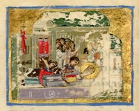 Успение прп. Сампсона Странноприимца. Миниатюра из греч. Минеи. XI–XIIвв. (Paris. gr. 1528. Fol. 47r)