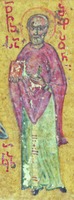 Прп. Сампсон Странноприимец. Миниатюра из греко-груз. рукописи. XVв. (РНБ. O.I.58 Л. 118 об.)