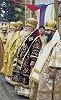 Патриарх Московский и всея Руси Алексий II на богослужении в День перенесения мощей блгв. кн. Александра Невского в Александро-Невской лавре. Фотография. 2001 г.