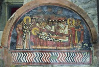 Успение свт. Саввы II, архиеп. Сербского. Роспись ц. св. Апостолов мон-ря Печская Патриархия. 1633–1634 гг.