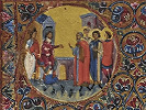 Мч. Ромил Римский с милетинскими мучениками перед царем. Миниатюра из Минология. Кон. XI в. (Lond. Brit. Lib. 11870. Fol. 67r)