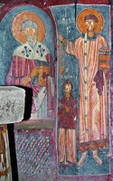 Сщмч.Игнатий Богоносец, прп. Роман Сладкопевец и донатор. Роспись диаконника церкви в с. Айвалы-Кёй в Каппадокии. XI в.