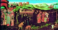 Перенесение мощей прп. Сергия Валаамского из Новгорода на Валаам. Икона. 1788 г. (Нововалаамский мон-рь, Финляндия)