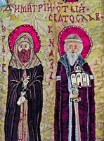 Благоверные князья Димитрий Святославич и Святослав Всеволодович. Фрагмент хоругви. Нач. ХХI в. (собор Михаило-Архангельского мон-ря в Юрьеве-Польском)