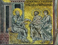 Ап. Павел вручает послания апостолам Тимофею и Силе. Мозаика собора в Монреале, о-в Сицилия. Между 1183 и 1189 гг. Фото: Е. А. Виноградова