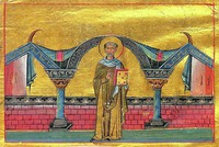 Св. Сильвестр. Миниатюра из Минология имп. Василия II. 1-я четв. XI в. (Vat. gr. 113. P. 291)