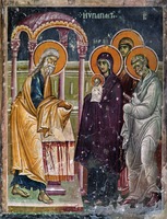 Сретение Господне. Роспись ц. вмч. Георгия в Старо-Нагоричино, Македония. 1317/18 г. Фотография. 2017 г. Фото: В. А. Заварицкая