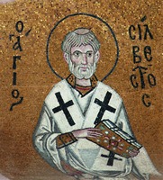 Св. Сильвестр. Мозаика кафоликона мон-ря Осиос Лукас, Греция. 40-е гг. XI в. Фото: И. А. Орецкая