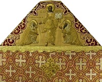 Спаситель, с припадобными Сергием и Германом Валаамскими. Оплечье фелони. 1863 г. (Музей Православной Церкви Финляндии «Риза»)