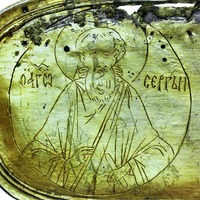 Прп. Сергий Радонежский. Гравировка на на боковой пластине-«застенке» оклада Евангелия боярина Федора Кошки. 20–30-е гг. XV в. (РГБ. Ф. 304.III. № 4/М. 8654)