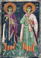 Мученики Сергий и Вакх. Роспись ц. вмч. Георгия в Старо-Нагорично. 1317–1318 гг. Фото: Е. А. Виноградова