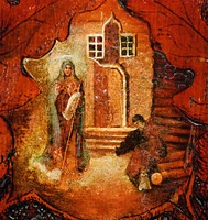 Явление Пресв. Богородицы прп. Александре Дивеевской. Фрагмент складня с сюжетами истории основания мон-ря. 1926 г. (Серафимов Дивеевский мон-рь)