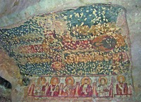 Крест, Спаситель, Пресв. Богородица, сорок мучеников Севастийских, избранные святые. Роспись свода катакомб мц. Лукии в Сиракузах. VIII–IX вв. Фотография. 2004 г. Фото: Framboisemarin / Wikimedia