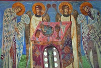 Небесная литургия. Роспись церкви ап. Андрея на Треске. 1388–1389 гг. Мастера митр. Иоанн Зограф и мон. Григорий. Фото: А. Ю. Виноградов