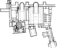 Комплекс христ. зданий в Куикуле (церкви № 1, 2 и 3; кон. IV — нач. V в.). План Кристерна из кн.: Duval N. Basilique Chretiennes D’Afrique du Nord. P., 1992. С. XLIX