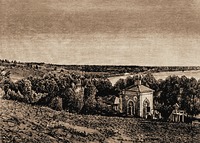 Каменная часовня (1870) в честь Семипала-тинско-Абалацкой иконы Божией Матери на берегу р. Иртыш у Святого ключа. Гравюра Н. Никольского по фотографии И. И. Дюкова. Ок. 1900 г.