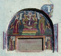 «Царский Деисус». Ктиторская надпись, пророки Аарон и Захария. Роспись люнета юж. фасада кафоликона в честь Усекнове-ния главы св. Иоанна Предчети. После 1602 г. Фото: Э. Драгнев