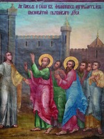 «Ап. Павел и Сила в Филиппах изгоняют из бесноватой пытливого духа». Роспись Спасо-Преображенского собора Новоспасского мон-ря в Москве. 1689 г., поновление 2-й пол. XIX в. Фото: Пресс-служба Новоспасского мон-ря