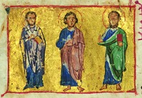 Беседа ап. Павла с двумя учениками. Миниатюра из Деяний и Посланий апостолов. XII в. (Baltim. 533. Fol. 262v)