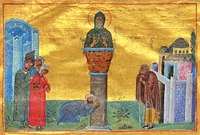 Преподобный Симеон Столпник. Миниатюра из Минология имп. Василия II. 1-я четв. XI в. (Vat. gr. 1613. P. 2)