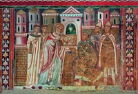 Св. Сильвестр показывает имп. равноап. Константину икону апостолов Петра и Павла. Роспись капеллы Сан-Сильвестро в ц. Санти-Куатро-Коронати в Риме. 1246 г. Фо-то: И. А. Орецкая