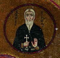 Прп. Сисой Великий. Мозаика кафоликона мон-ря Осиос Лукас. 30– 40-е гг. XI в. Фото: И. А. Орецкая