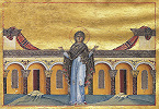 Прп. Синклитикия Александрийская. Миниатюра из Минология имп. Василия II. 1-я четв. XI в. (Vat. gr. 1613. P. 297)
