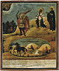 Арх. Михаил, побивающий трясовиц, сщмч. Сисиний и прп. Маруф (Марон), с мученичеством Сисиния. Икона. 1831 г. (собрание В. М. Федотова)