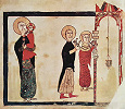 Сретение Господне. Миниатюра. 1388 г. (Матен. 4813. Л. 2б)