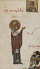 Свт. Спиридон Тримифунтский. Миниатюра из Феодоровской Псалтири. 1066 г. (Brit. Lib. 19352. Fol. 107v) 