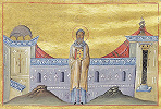 Свт. Софроний, архиеп. Кипрский. Миниатюра из Минология имп. Василия II. 1-я четв. XI в. (Vat. gr. 1613. P. 233)
