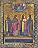 Прп. Зосима Соловецкий, мц. Иулиания, свт. Стефан Пермский, прп. Савватий Соловецкий, предстоящие Св. Троице. Икона. Кон. XIX в. Мастерская Ф. С. Таланова (Национальный музей Республики Коми)