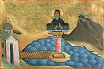 Прп. Лука Столпник. Миниатюра из Минология имп. Василия II. 1-я четв. XI в. (Vat. gr. 1613. P. 238)