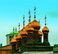 Купола и изразцовый карниз Верхоспасского собора в Московском Кремле. 1681 г. Фотография. 2022 г. Фото: Ф. А. Зверев