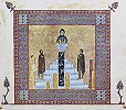 Прп. Симеон Столпник (Старший) с предстоящими. Миниатюра из Лекционария. 80-е гг. XI в. (Ath. Dionys. 587. Fol. 116r)