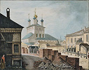 Собор Страстного монастыря со стороны ул. М. Дмитровка. Акварель В. Ф. Тимма 1845 г. (ГИМ) © «Исторический музей»