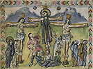 Распятие. Миниатюра из Евангелия Раввулы. VI в. (Laur. Plut. 1.56. Fol. 13)