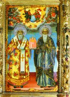 Свт. Нифонт и прп. Дионисий. Икона из иконостаса кафоликона мон-ря прп. Дионисия. 1818 г.