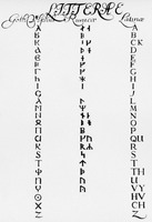 Образцы готского, рунического и латинского алфавитов (Franciscus J. Biblia. N. T. Evangelium. Stockholmiae, 1671)
