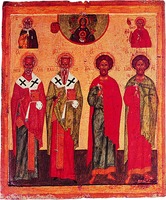 Избранные святые. Икона. Кон. XIV — нач. XV в. (ГТГ)