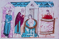 Крещение Преславского двора. Миниатюра из Хроники Иоанна Скилицы. XII в. (Matrit. gr. 2. Fol. 68 v)