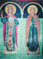 Святые Кириакия и Варвара. Роспись ц. св. Созомена в Галате. 1516 г.