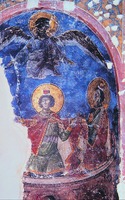 Три отрока в пещи огненной. Роспись собора мон-ря Влатадон. Между 1360–1383 гг.