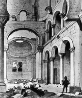 Восточная церковь Алахан-манастыра. Внутренний вид. Рисунок XIX в.