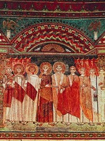 Имп. Константин IV дарует привилегии архиеп. Репарату. Мозаика (ц. Сант-Аполлинаре ин Классе в Равенне. VII в.)