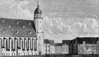 Церковь св. Фомы в Лейпциге. Сер. XIX в. Гравюра Г. Дёблера по рис. И. И. Вагнера