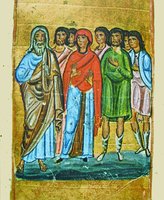 Иаков и Лия с сыновьями. Фрагмент миниатюры из Минология. XI в. (Ath. Esph. 14. Fol. 411v)