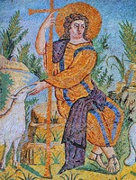 Христос Добрый Пастырь. Мозаика Мавзолея Галлы Плацидии в Равенне. Ок. 25 г. Фрагмент