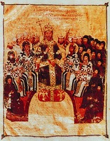 Иоанн VI Кантакузин на Влахернском Соборе 1351 г. (Parisin. gr. 1242 (N 355). Fol. 5v)